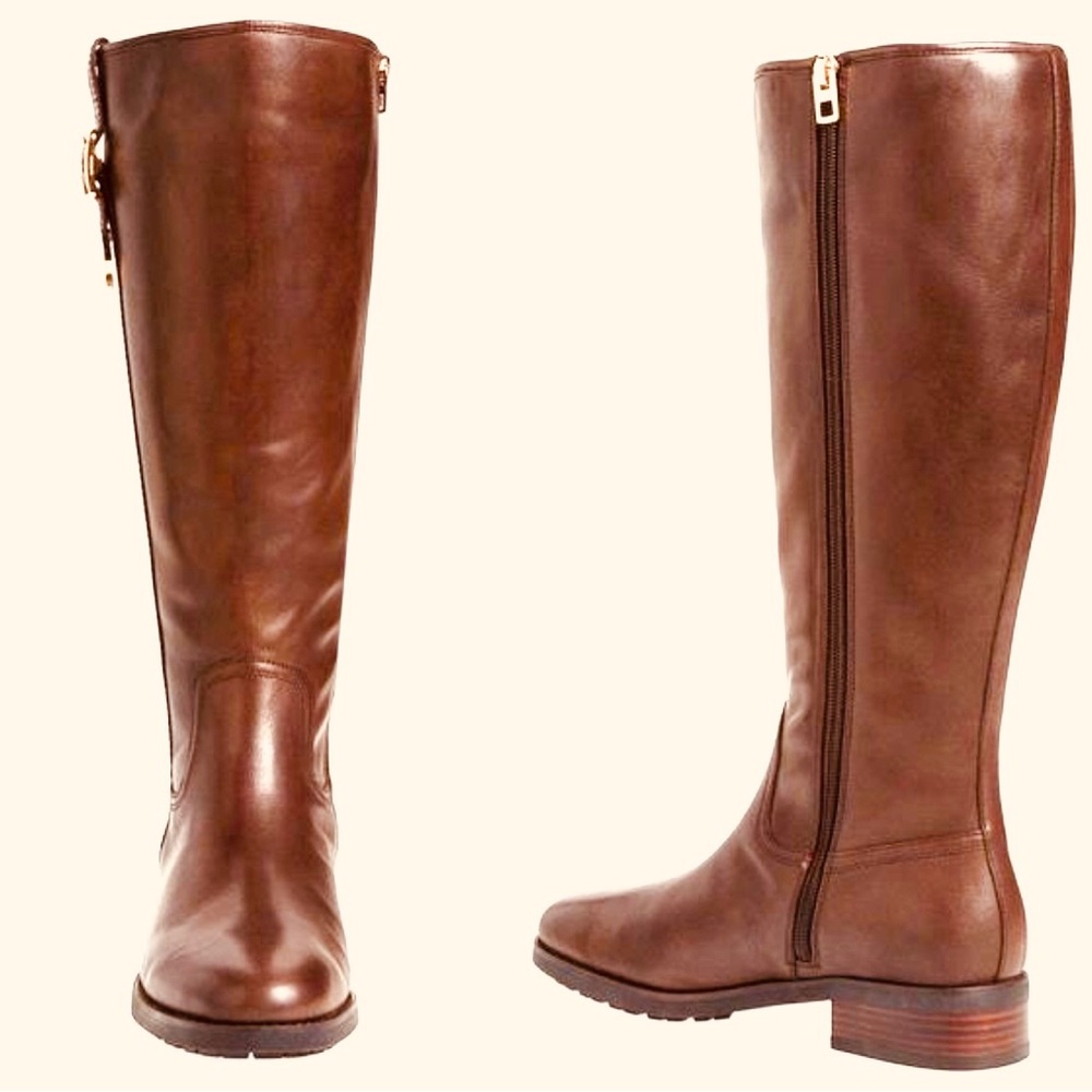 Coach Easton Semi Matte Calf Brown Leather Saddle Tall Boots Women’s Size 6